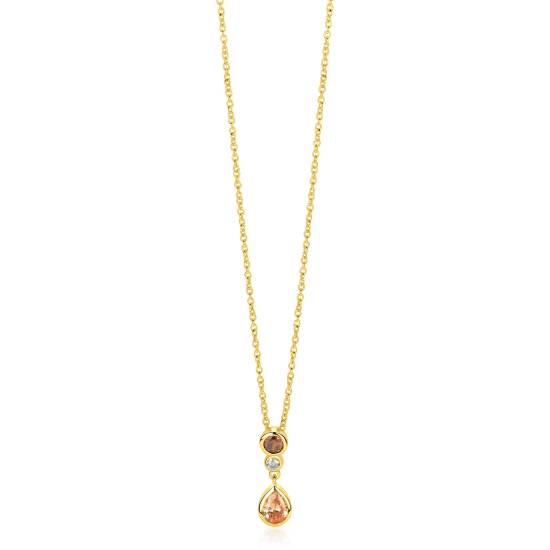 ZINZI gold plated zilveren collier 45cm met kleurrijke hanger (20mm) een speelse combinatie van vormen en kleuren champagne, bruin en wit ZIC2900