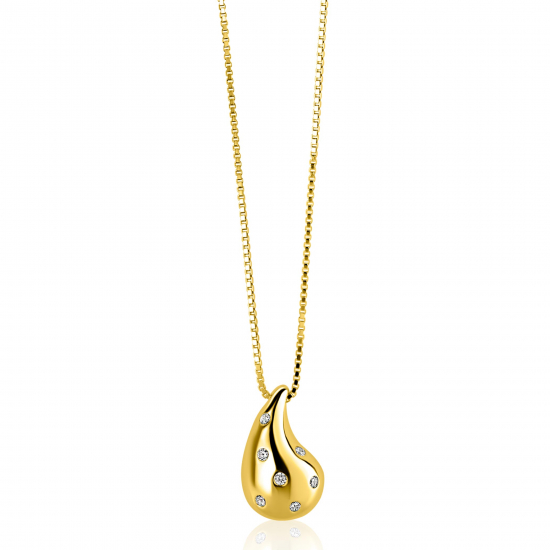 ZINZI gold plated zilveren venetiaanse ketting 45-48cm met druppelvormige hanger 20mm, bezet met witte zirkonia's ZIC2708Y