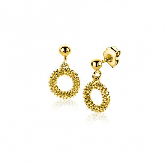 14mm ZINZI gold plated zilveren oorstekers met open rondje van 8,5mm voorzien van een bolstructuur ZIO2704G