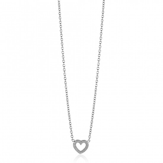 ZINZI zilveren ketting met open hartje (9,5mm) voorzien van een bolstructuur 42-45cm ZIC2703