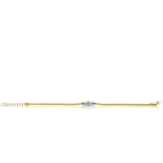 ZINZI goldplated zilveren popcorn schakelarmband met vijf sierlijke, beweegbare beads in zilver en wit zirkonia ZIA2779Y