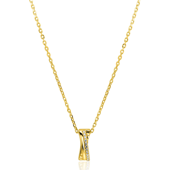ZINZI gold plated zilveren ketting 45cm met luxe cross-over hanger (16mm) bezet met witte zirkonia's ZIC2801