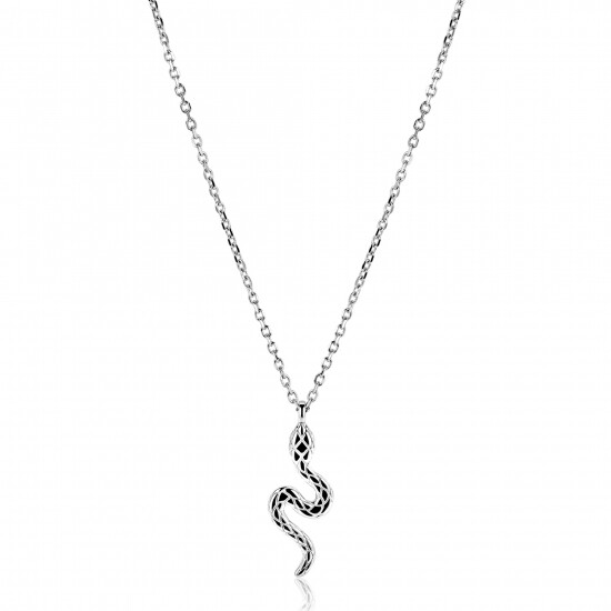 ZINZI zilveren ketting 42–45cm met elegante slang-hanger (27mm), bezet met witte zirkonia's  ZIC2721