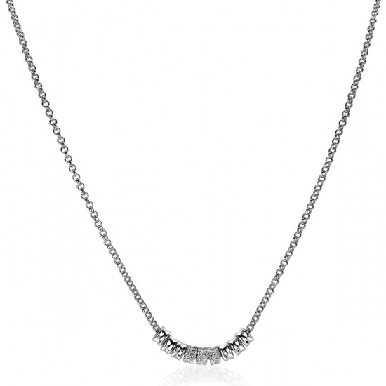 Mart Visser by ZINZI zilveren ketting 45cm met 9 ronde schakels, waarvan 3 volbezet met witte zirconia's  MVC22
