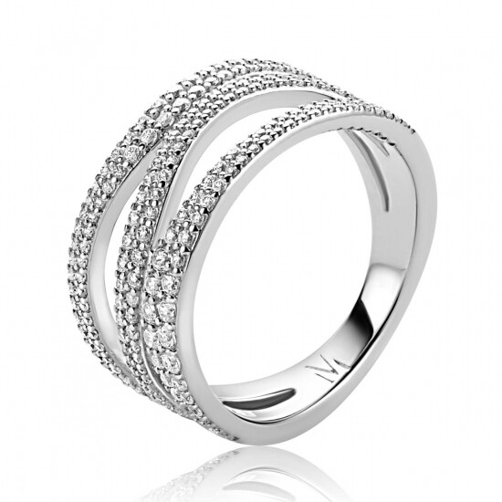 Mart Visser by ZINZI zilveren multi-look ring 11,5mm breed  organisch gevormd en bezet met witte zirkonia's MVR26C