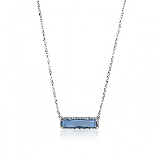 ZINZI zilveren fantasie collier met grote rechthoekige kleursteen blauw 42-45cm ZIC-BF54
