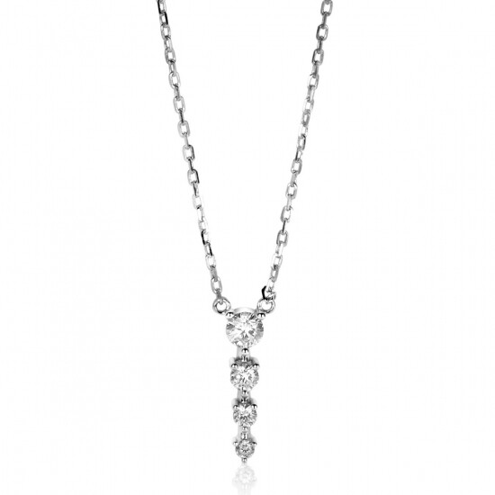 ZINZI zilveren ketting 45cm met hanger vier ronde zirconia's 16mm ZIC2328