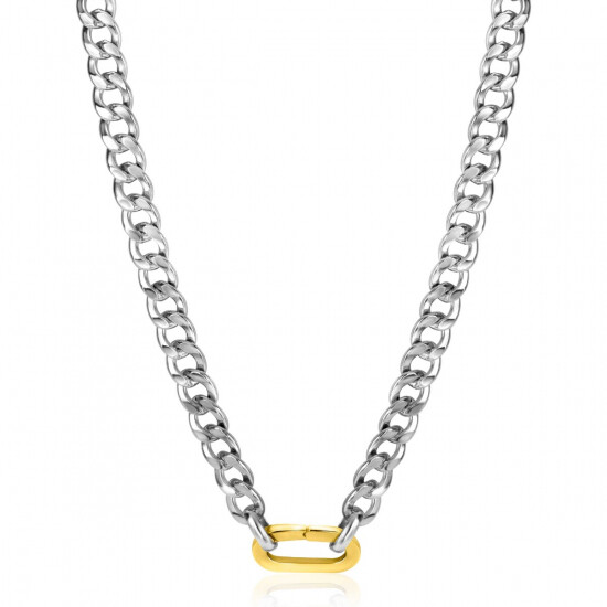 ZINZI zilveren brede gourmet ketting 42cm met ovale sluitring in 14K geel verguld ZIC2378