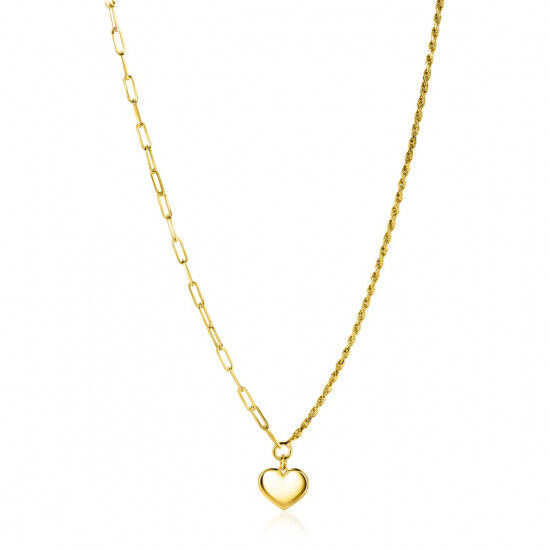 ZINZI gold plated zilveren schakel ketting met twee trendy schakels en glad hart 40-45cm ZIC2381G
