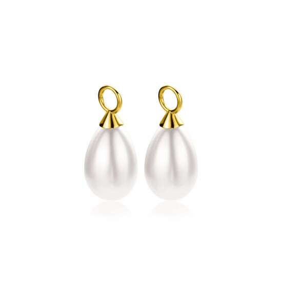 ZINZI gold plated zilveren oorbedels parel peervorm 15mm wit ZICH355WG (zonder oorringen)
