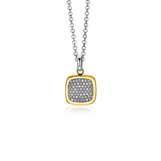 ZINZI gold plated zilveren vierkante hanger 18mm witte zirconia's ZIH1070Y
