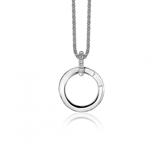 ZINZI zilveren ronde hanger 17mm met sluitring wit ZIH2060 (zonder collier)
