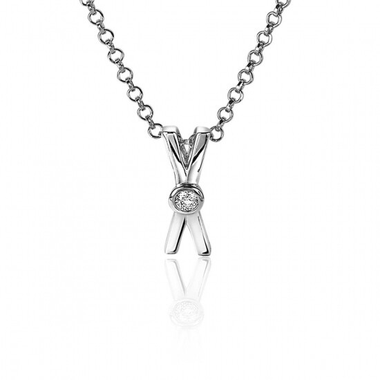 ZINZI zilveren hanger X-vorm witte zirconia ZIH2194 (zonder collier)