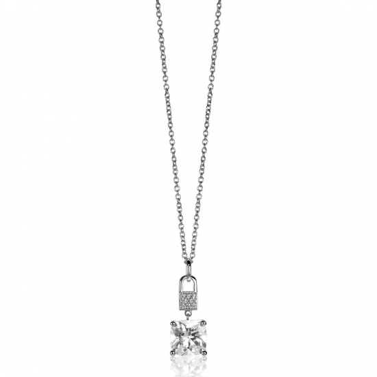 ZINZI zilveren hanger met vierkante witte zirconia en pavé zettingen 24mm ZIH2268 (zonder collier)