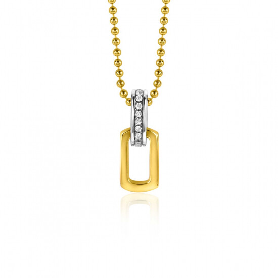 ZINZI gold plated zilveren ovale hanger 16mm met luxe hangoog bezet met witte zirconia's ZIH2297 (zonder collier)