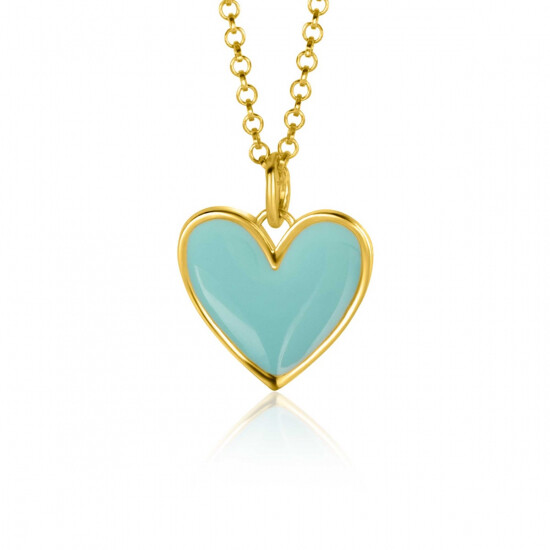 ZINZI gold plated zilveren hanger hart 15mm met turquoise emaille ZIH2314T (zonder collier)