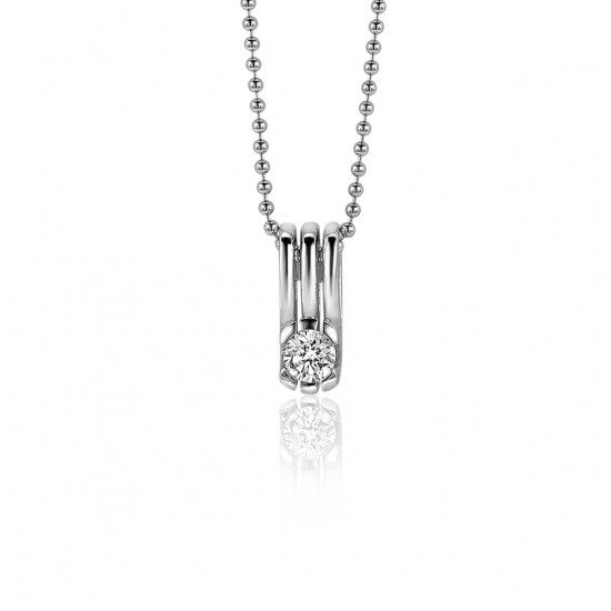 ZINZI zilveren strakke hanger 13mm bezet met witte zirconia ZIH403 (zonder collier)