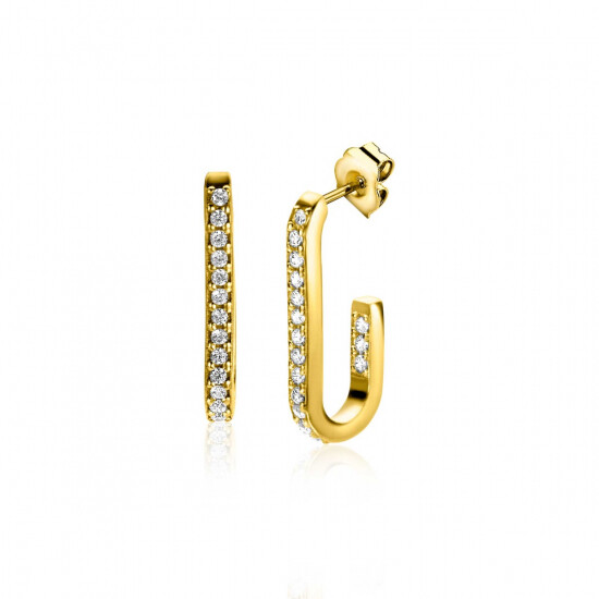 ZINZI gold plated zilveren oorstekers in ovale vorm (20mm) bezet met witte zirconia's ZIO2310Y
