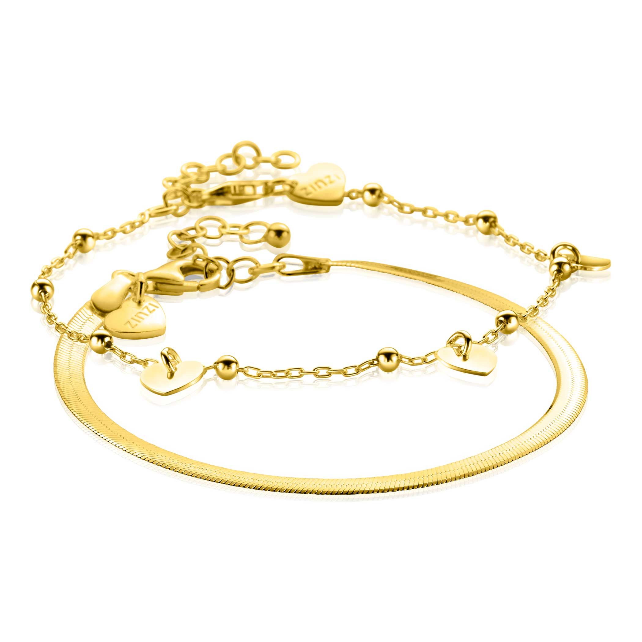 Xmas Giftset: Twee sierlijke gold plated zilveren armbanden in één stijlvolle set. Perfect om cadeau te geven. (ZIA2531G en ZIA2292G) GIFTSET19