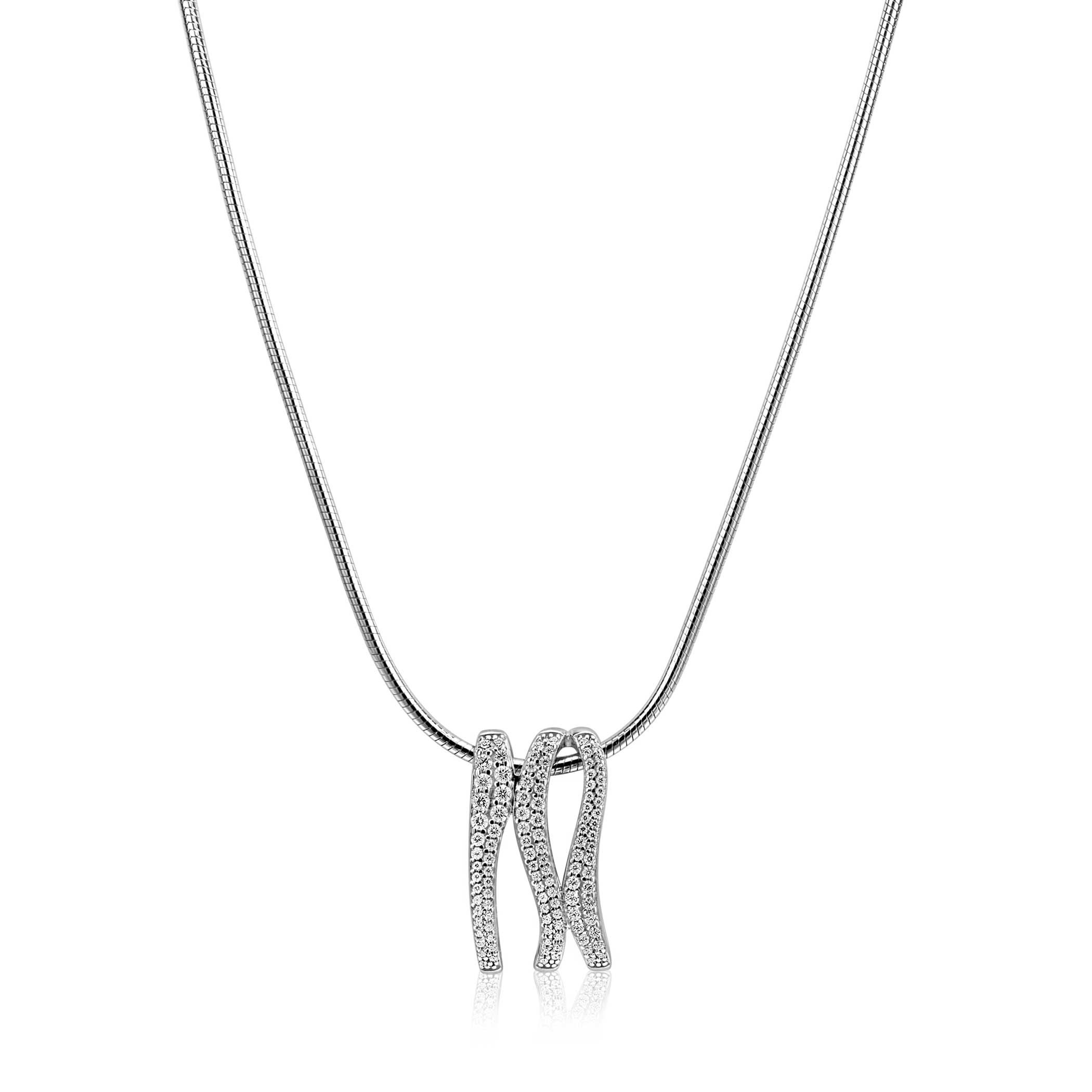 45cm Mart Visser by ZINZI zilveren slangen ketting inclusief organisch gevormde hanger 21mm, bezet met witte zirkonia's MVC26