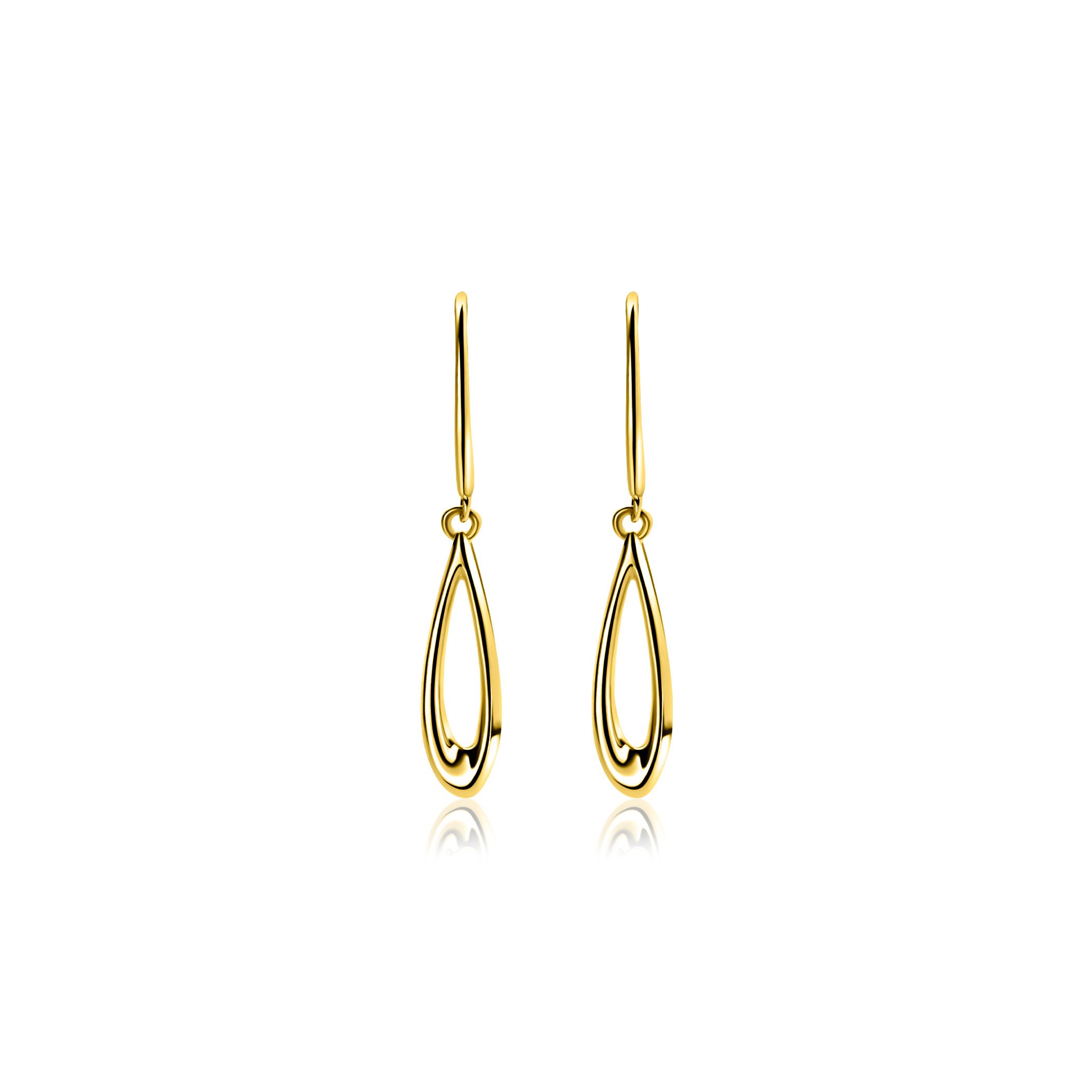 25mm ZINZI Gold 14 krt gouden oorhangers met open peervorm ZGO541