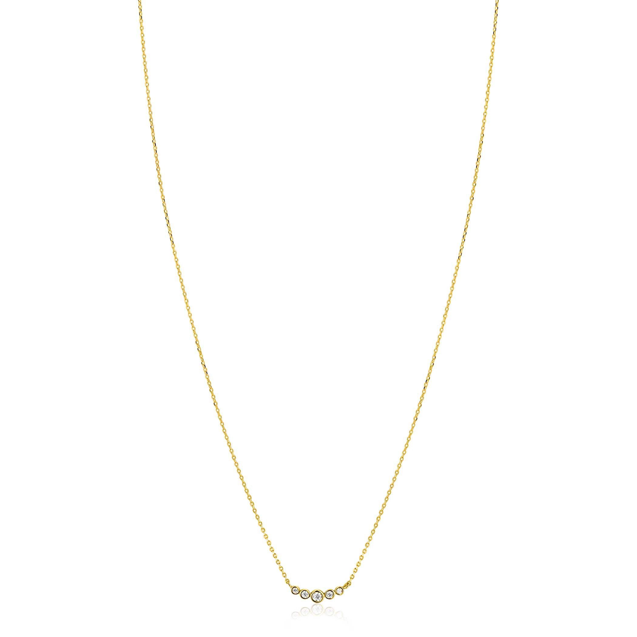 ZINZI Gold 14 karaat gouden ketting met vijf ronde witte zirconia's op een rij 45cm ZGC556
