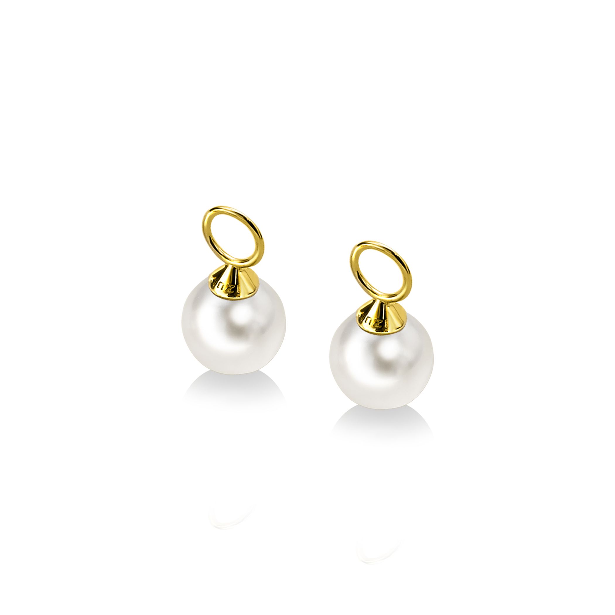 ZINZI Gold 14 karaat gouden oorbedels parel wit 8mm ZGCH144 (zonder oorringen)