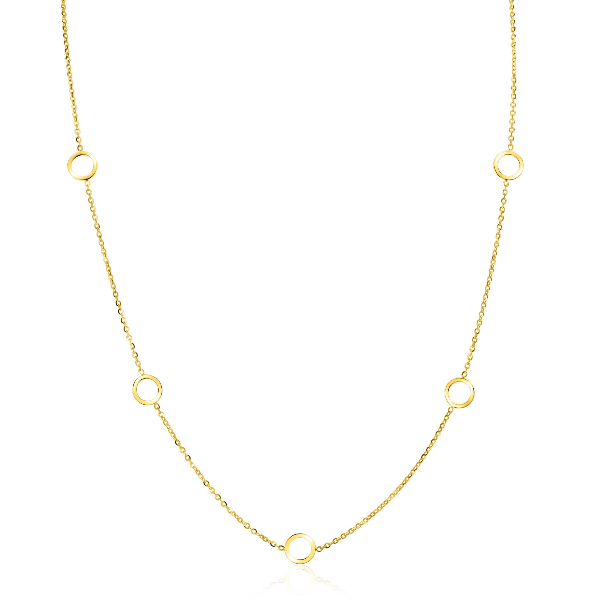 ZINZI Gold 14 krt gouden ketting met subtiele jasseron schakels en zeven open rondjes 6,5mm breed 42-45cm ZGC445
