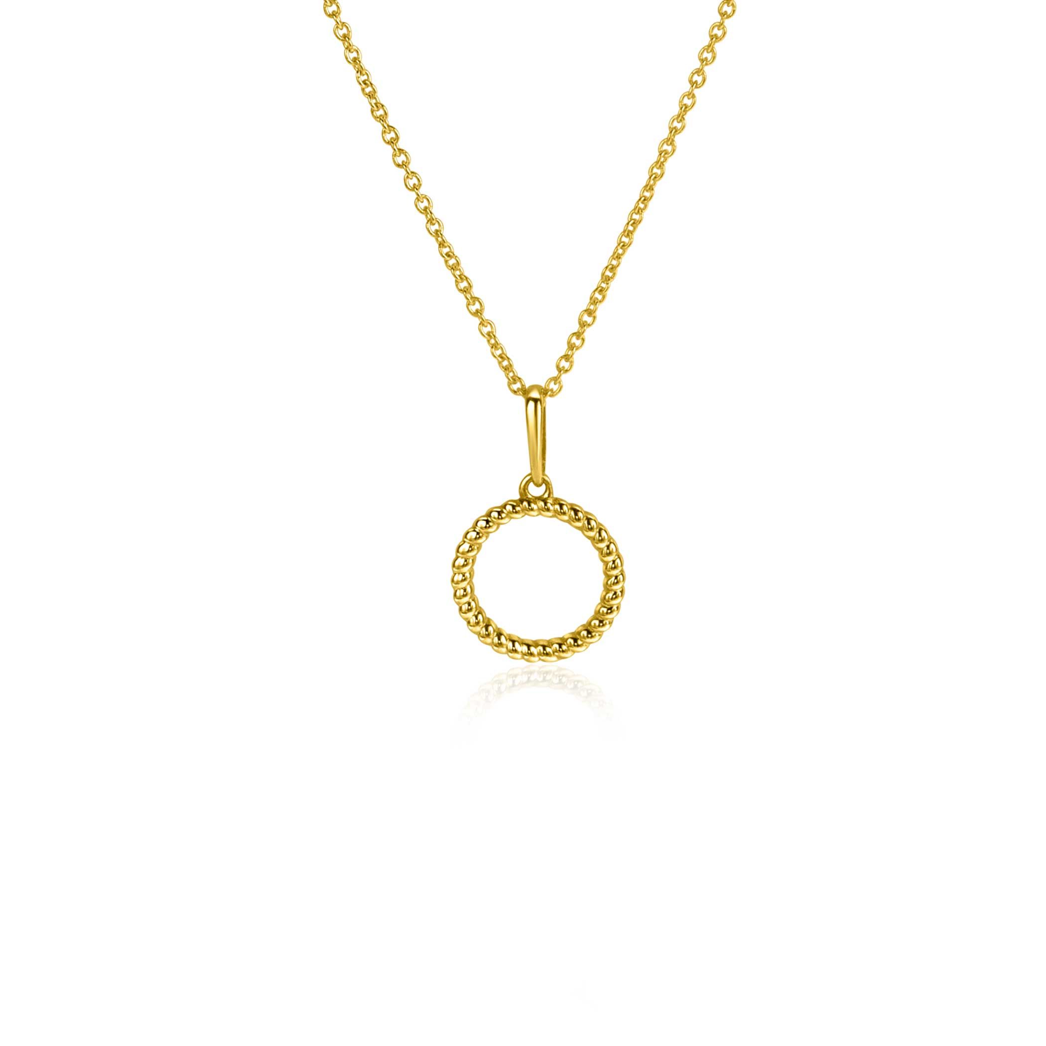 ZINZI Gold 14 krt gouden hanger met open ronde vorm 10mm, met gedraaide buis ZGH400 (zonder collier)