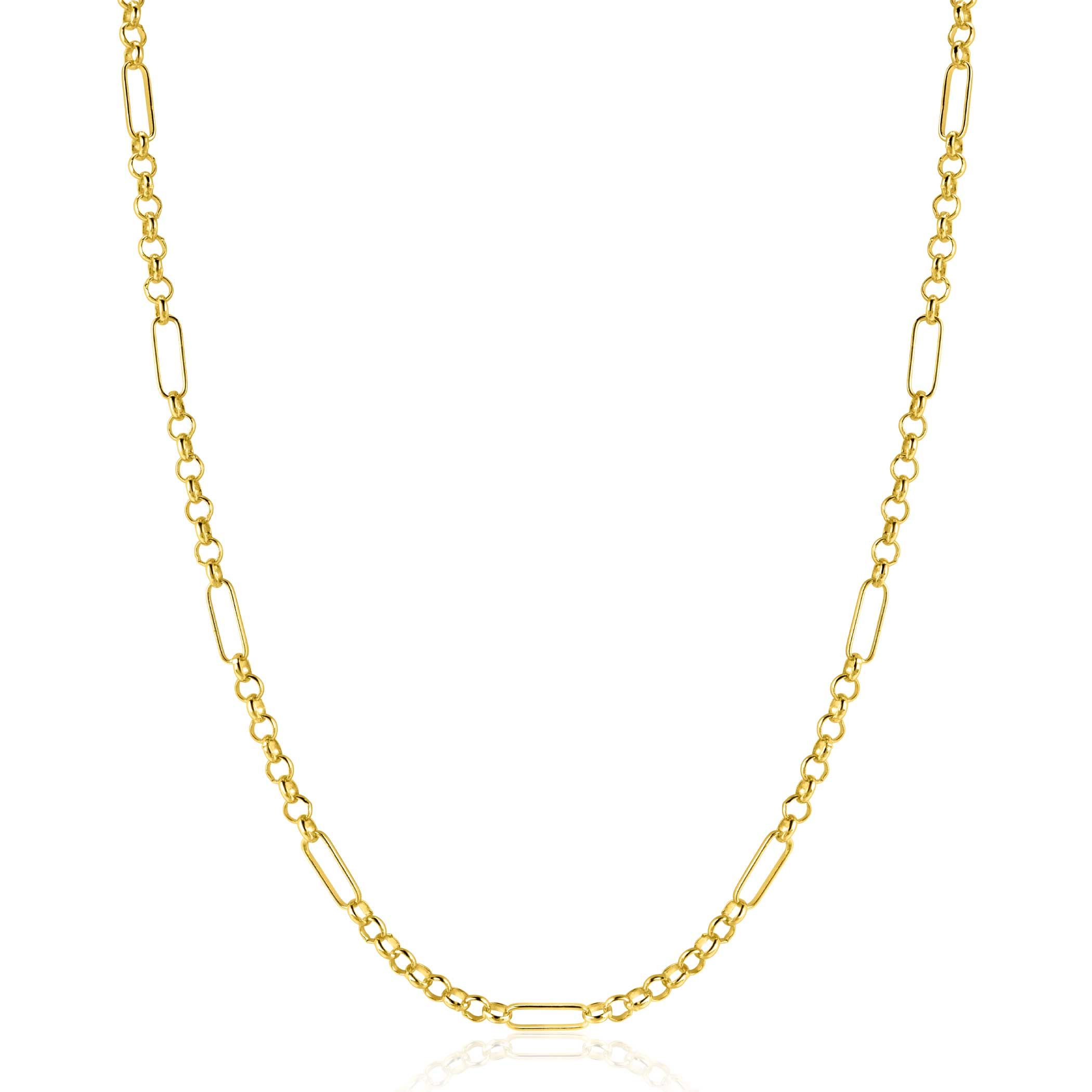 ZINZI Gold 14 karaat gouden massieve ketting met lange paperclip-schakels gecombineerd met jasseron schakels 41-43cm ZGC495
