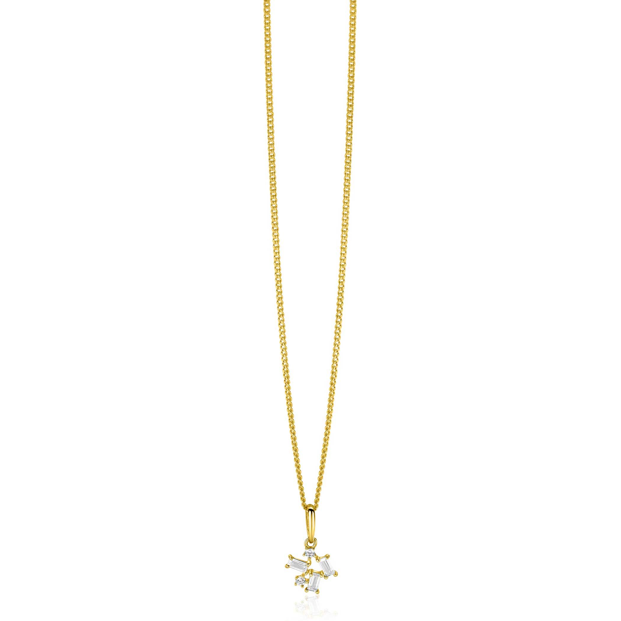 13mm ZINZI Gold 14 krt gouden fantasie hanger met rechthoekige en ronde zirkonia's ZGH511 (zonder collier)