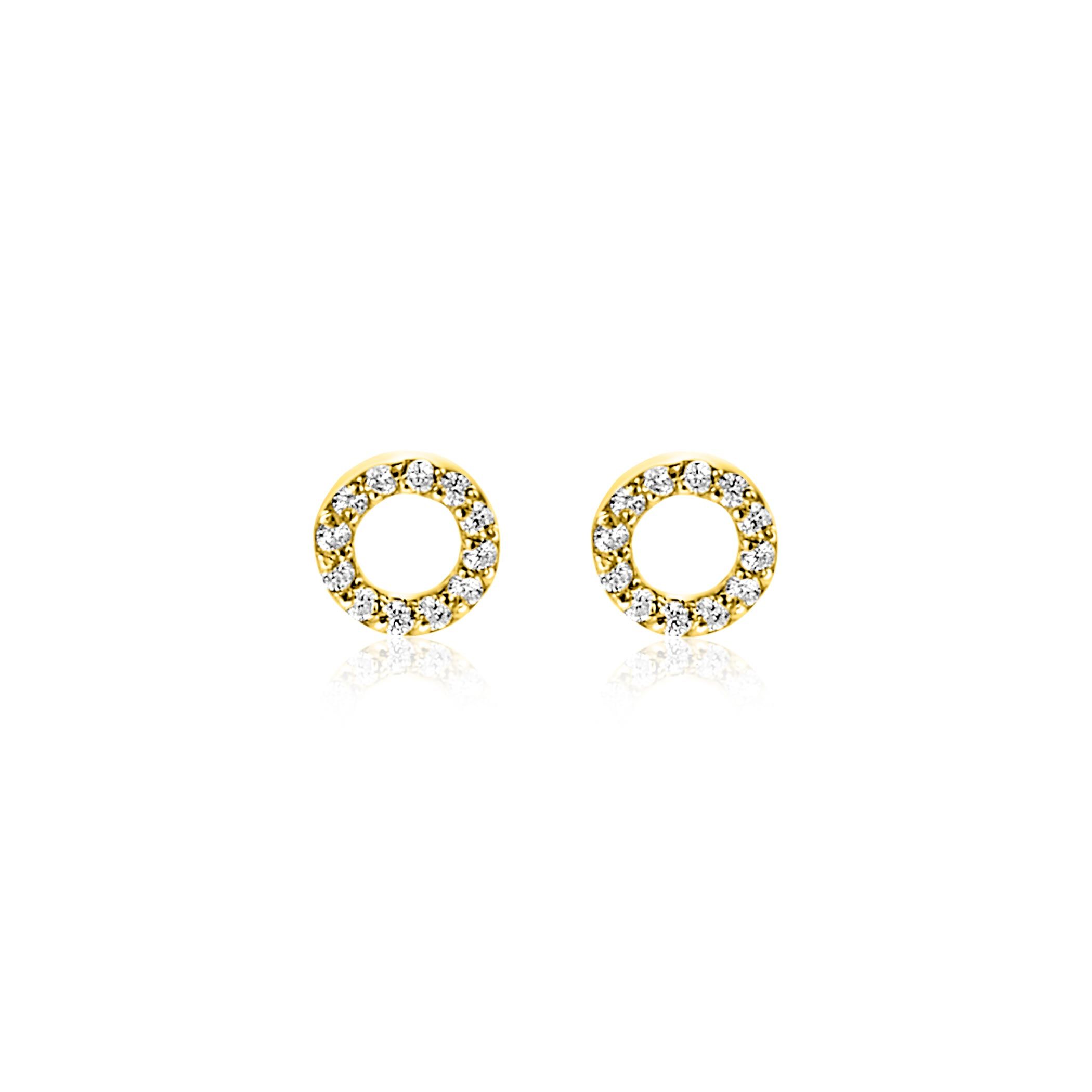 5,5mm ZINZI Gold 14 krt gouden oorknoppen open rondje bezet met witte zirkonia's ZGO550