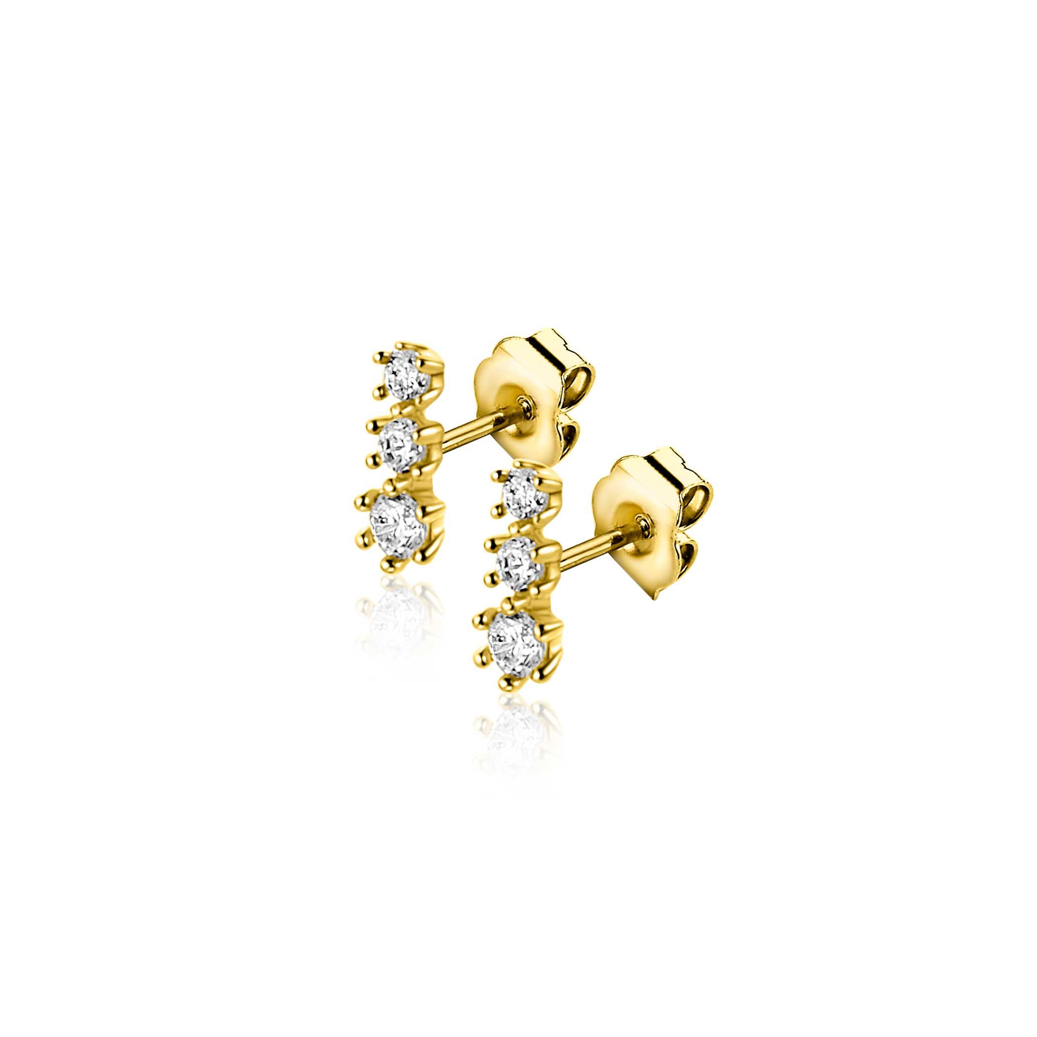 6,5mm ZINZI Gold 14 krt gouden oorstekers bezet met een rij aan witte zirkonia's ZGO543