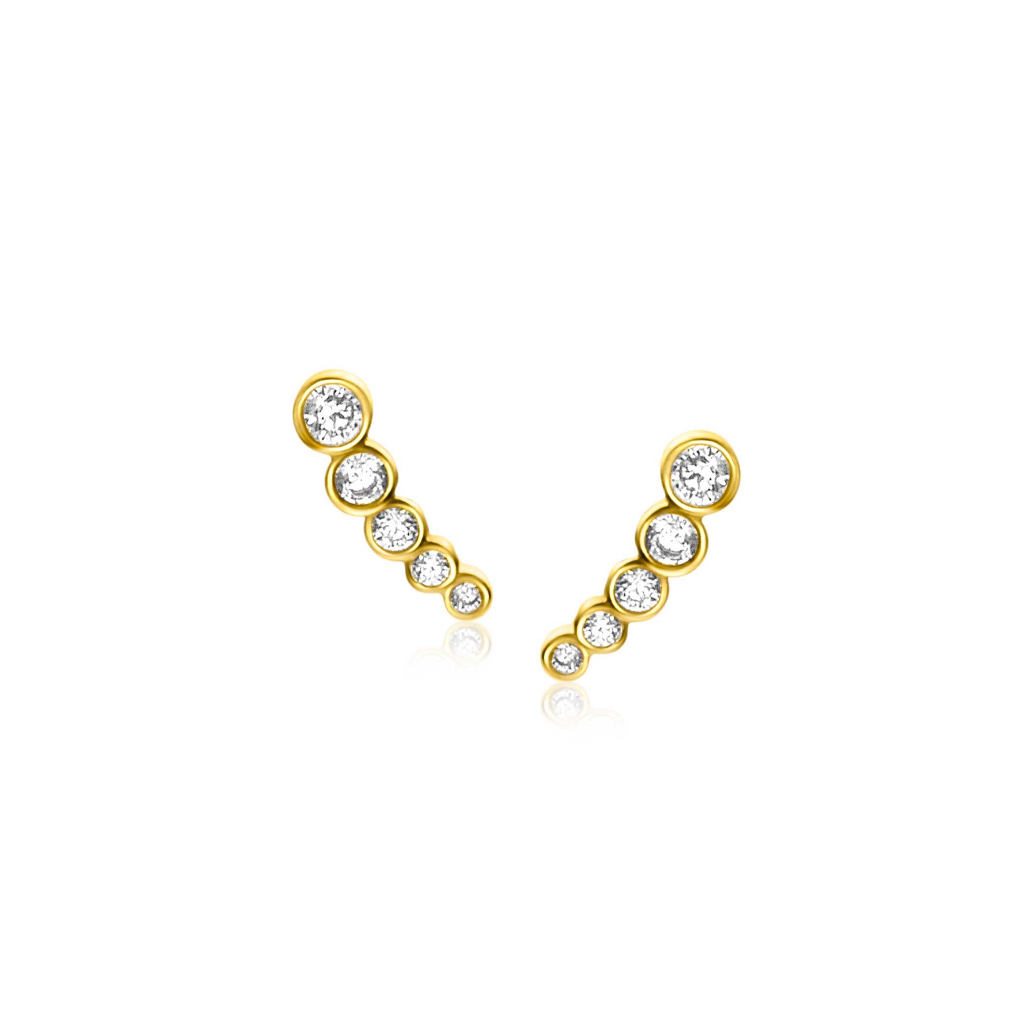 10mm ZINZI Gold 14 krt gouden oorknoppen met vijf ronde witte zirconia's ZGO413