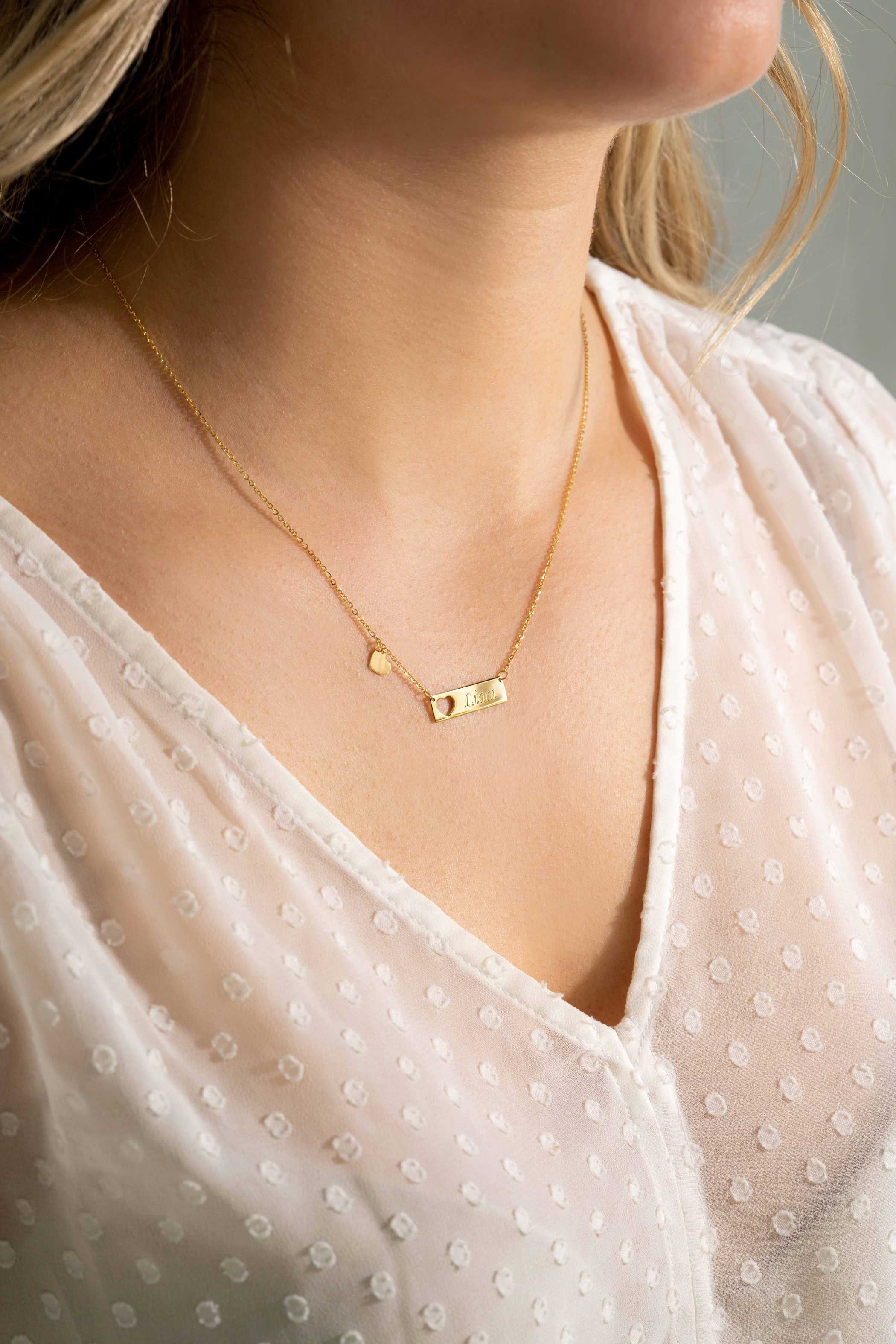 ZINZI Gold 14 krt gouden collier 45cm met plaatje glad 20mm en hartje ZGC351