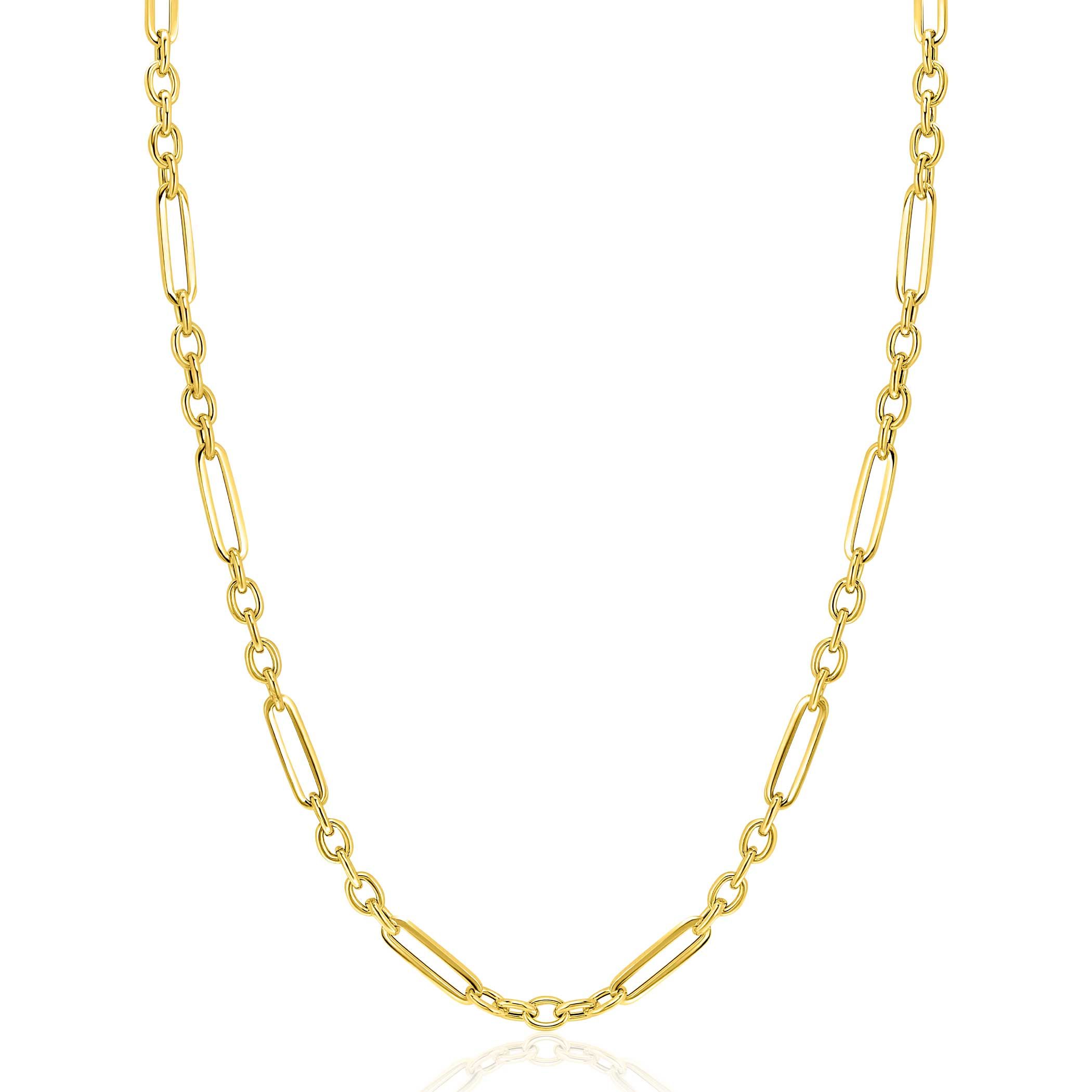 ZINZI Gold 14 krt gouden schakelketting met afwisselend lange paperclip schakels en ovale jasseron schakels (4mm breed) 45cm ZGC473
