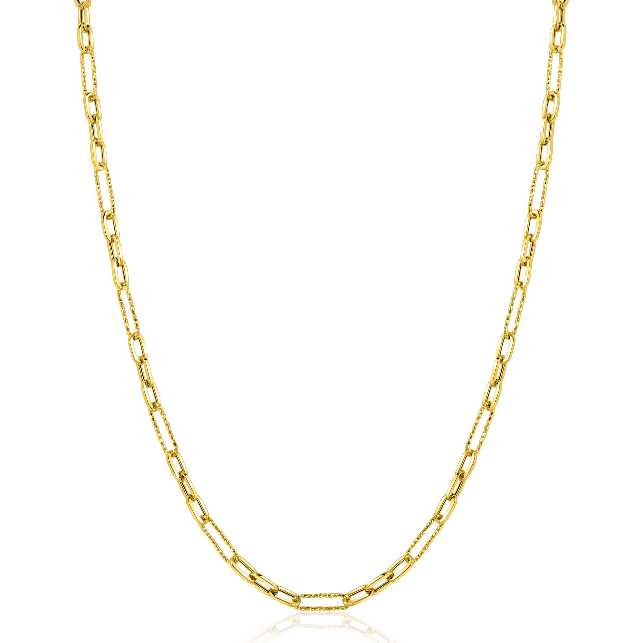 ZINZI Gold 14 karaat gouden collier met bewerkte paperclip-schakels en ovale schakels van 3,5mm breed 45cm ZGC494
