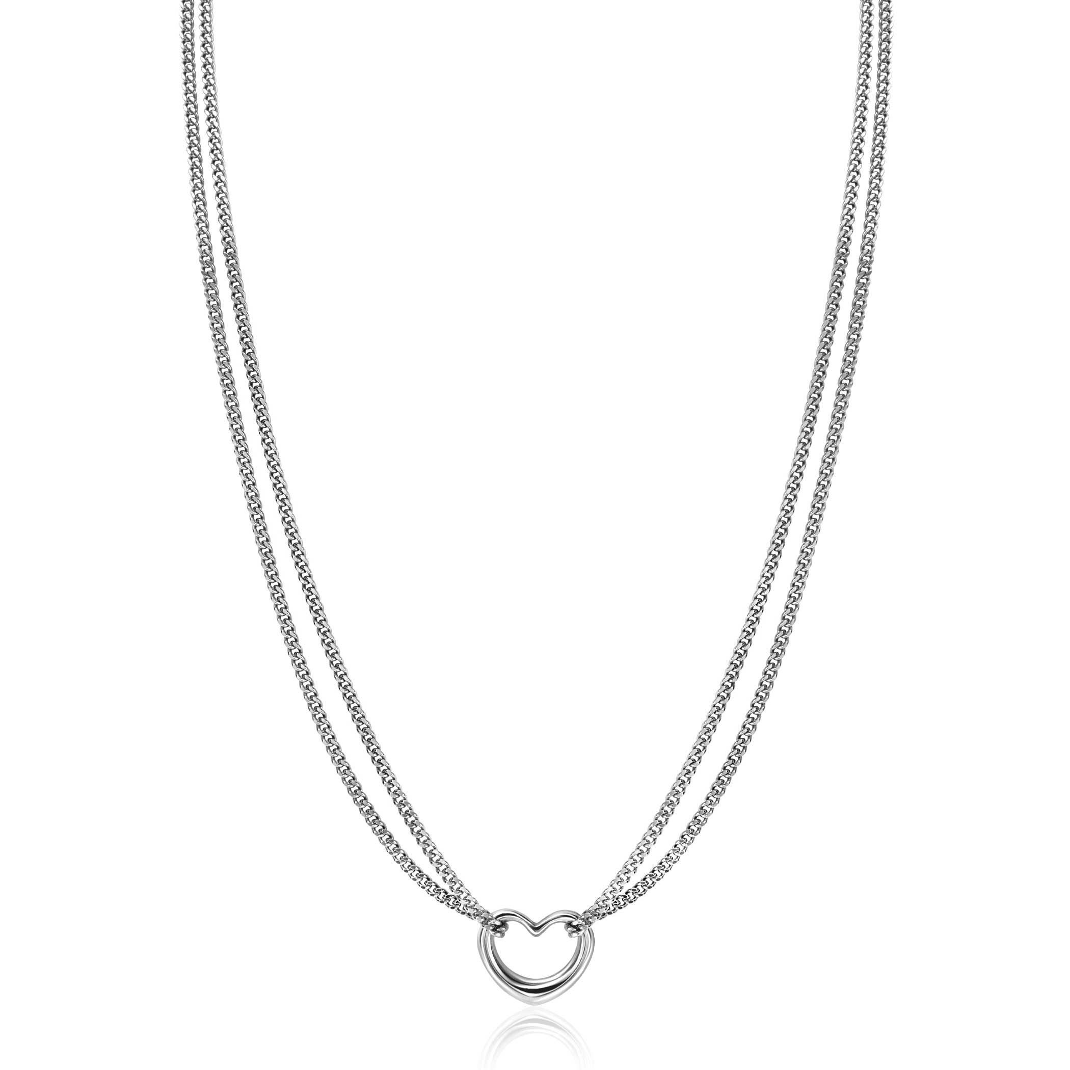 ZINZI zilveren multilook ketting met gourmet schakels en open hart 40-43cm ZIC2516
