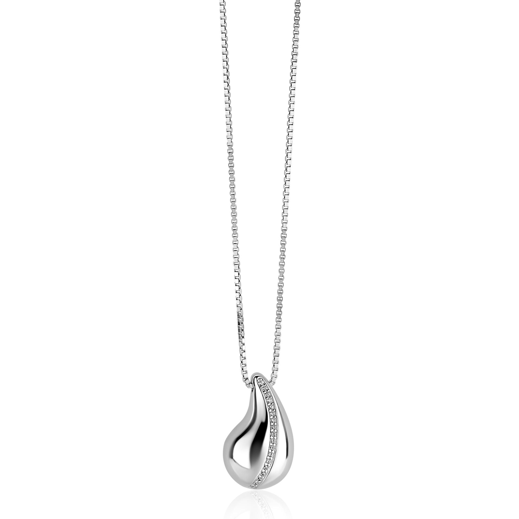 ZINZI zilveren venetiaanse ketting 45-48cm met druppelvormige hanger 20mm, golvende rij witte zirkonia's ZIC2707