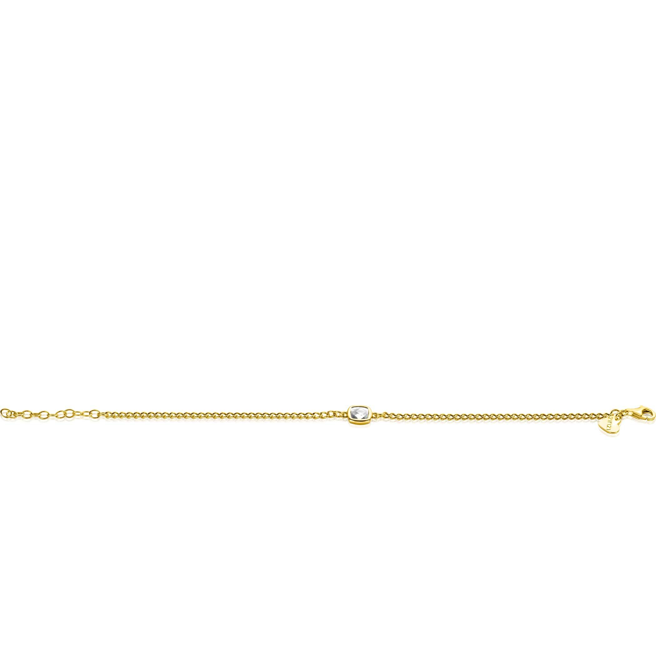 ZINZI gold plated zilveren gourmet armband met vierkante zetting bezet met witte zirconia 16-19cm ZIA2417Y
