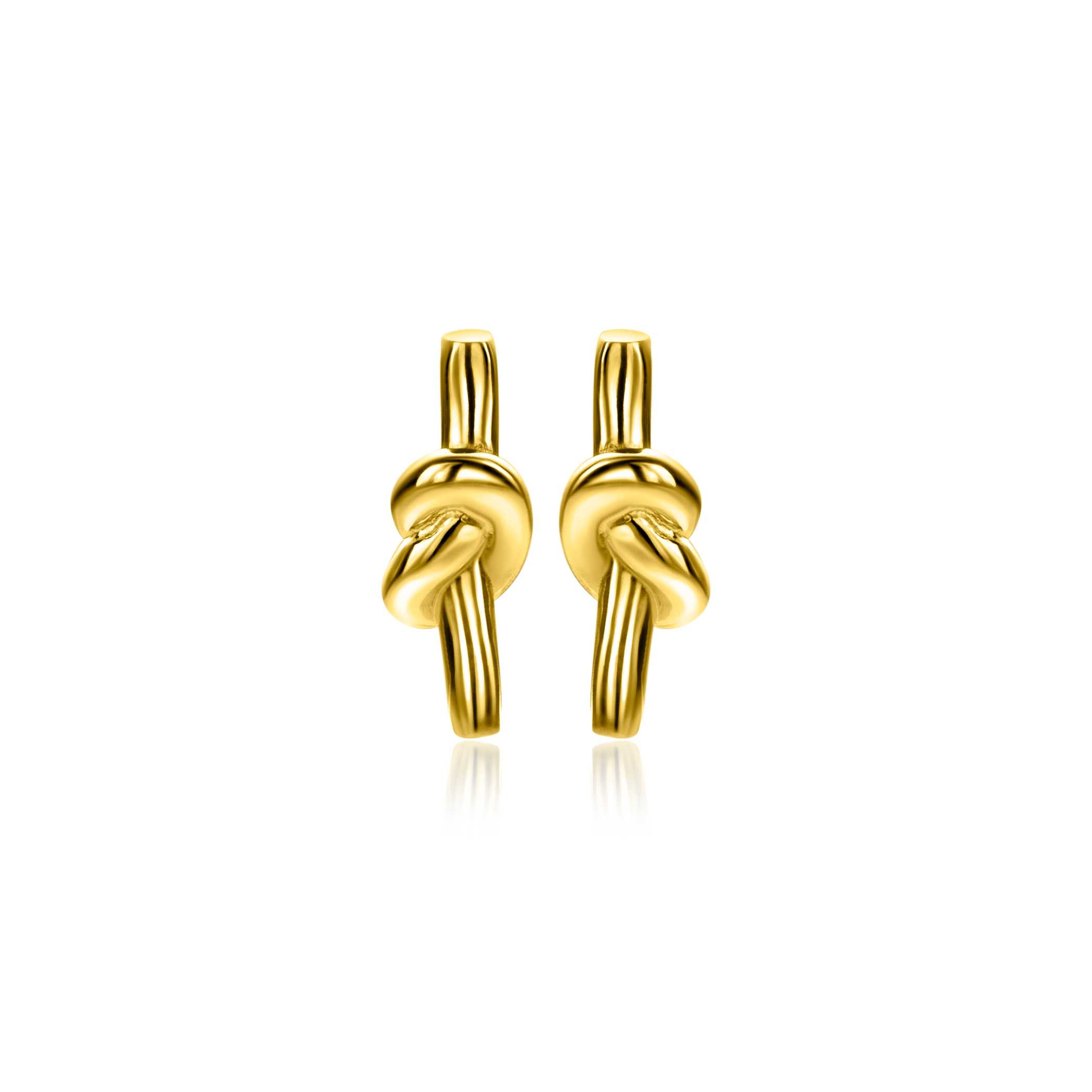 13mm ZINZI gold plated zilveren oorknoppen met staafje en glanzende knoop ZIO-BF115G