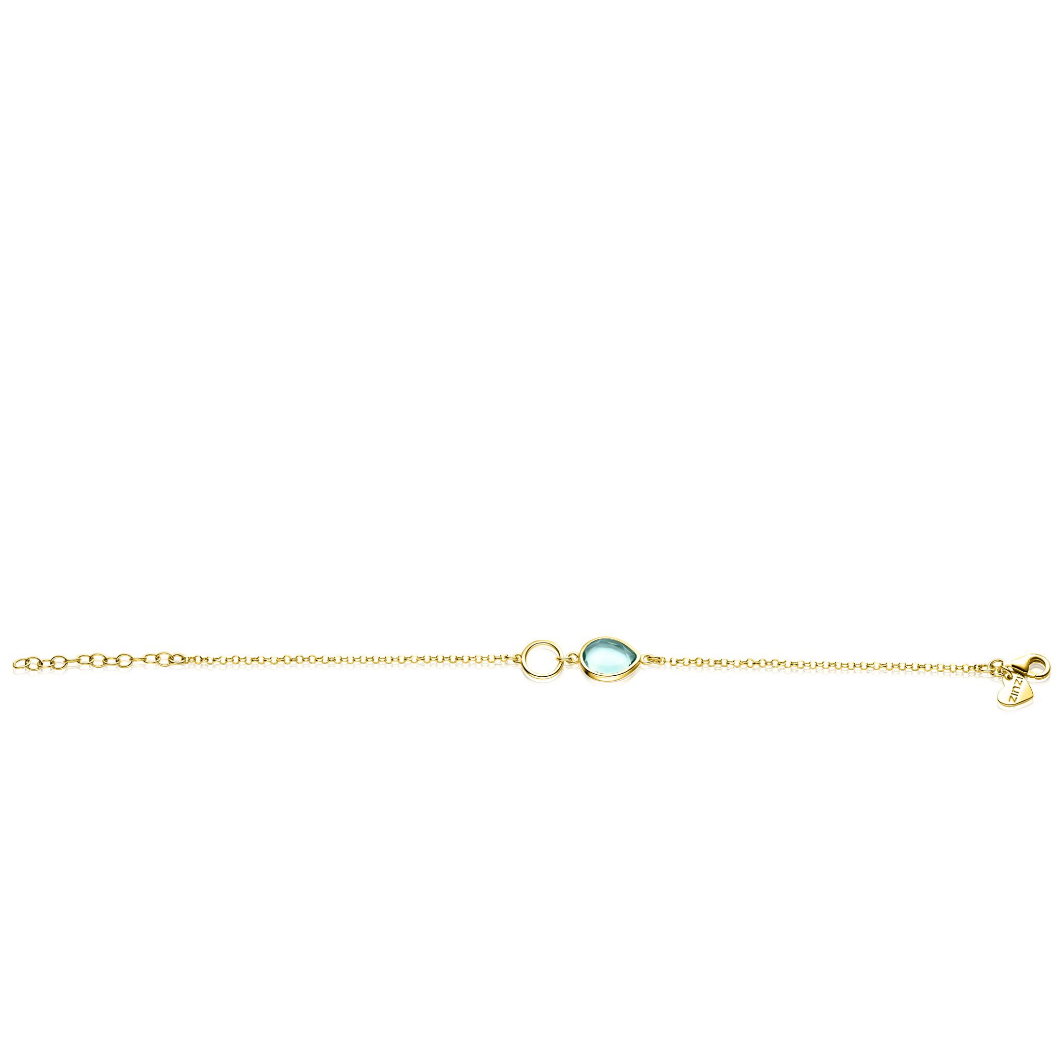 ZINZI gold plated zilveren armband met open rondje en ovaal, bezet met turquoise kleursteen ZIA2716G