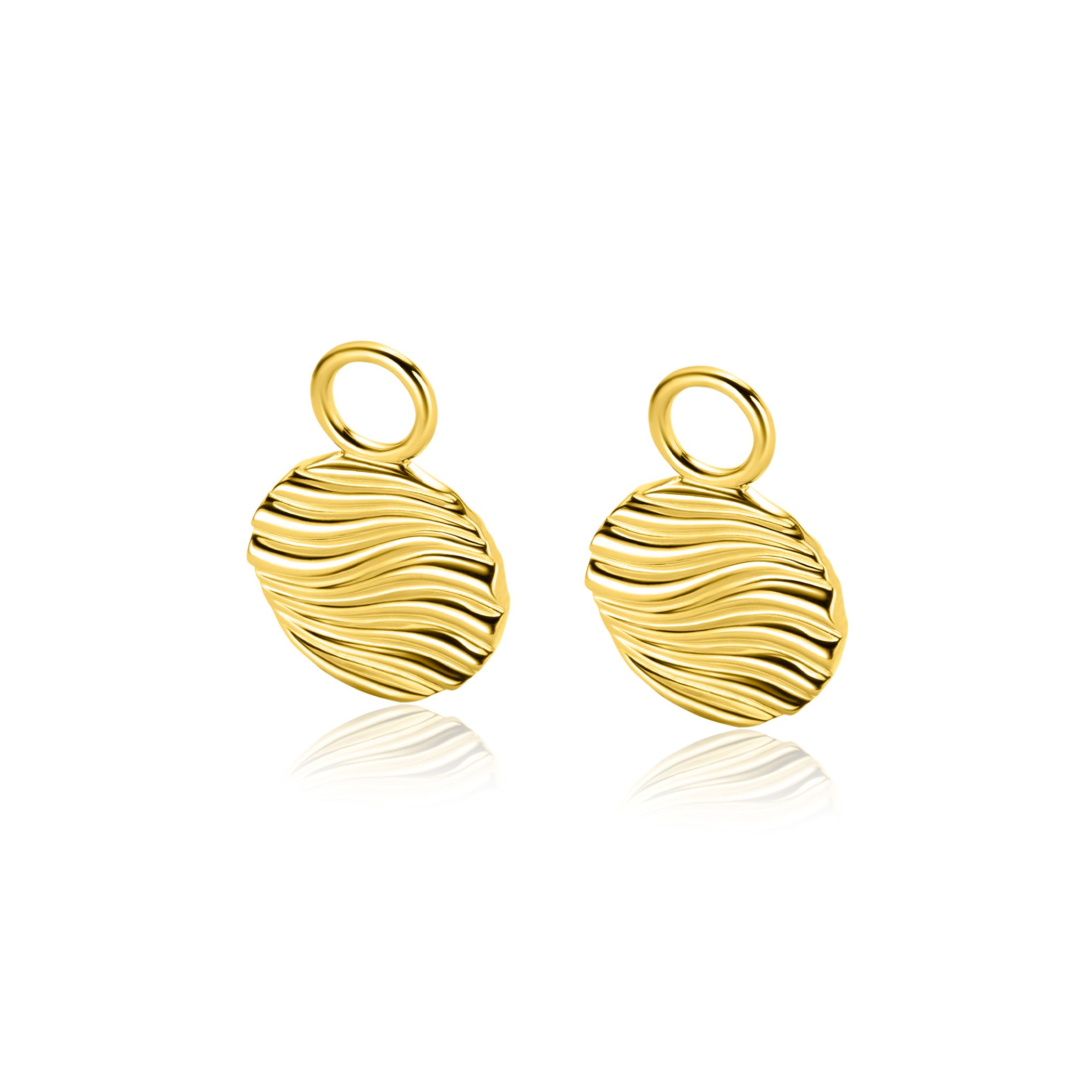 12mm ZINZI gold plated zilveren oorbedels rond met sierlijke golven als bewerking ZICH2450 (zonder oorringen)