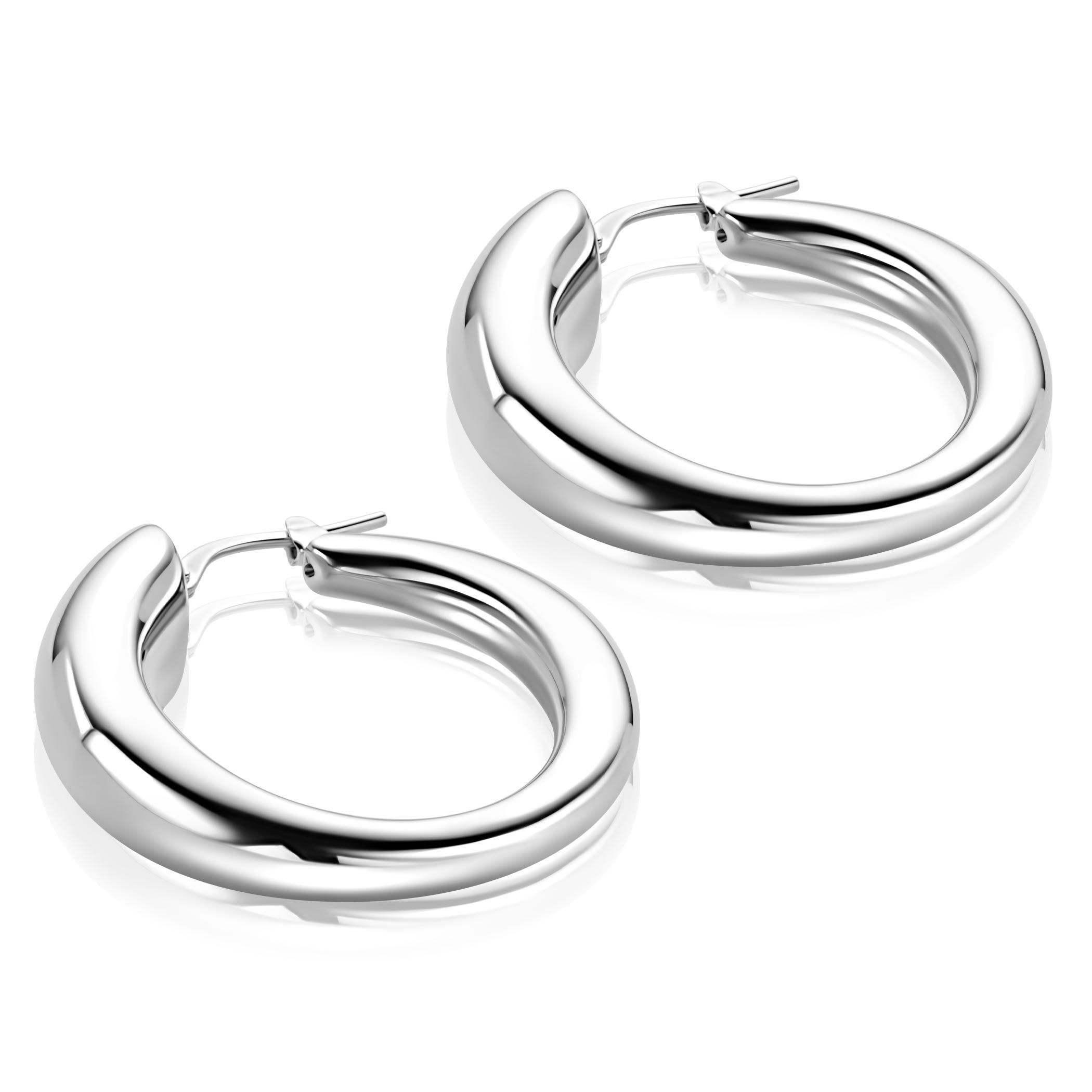 32mm ZINZI zilveren oorringen met een bolle aflopende vorm en handige bovensluiting ZIO2789