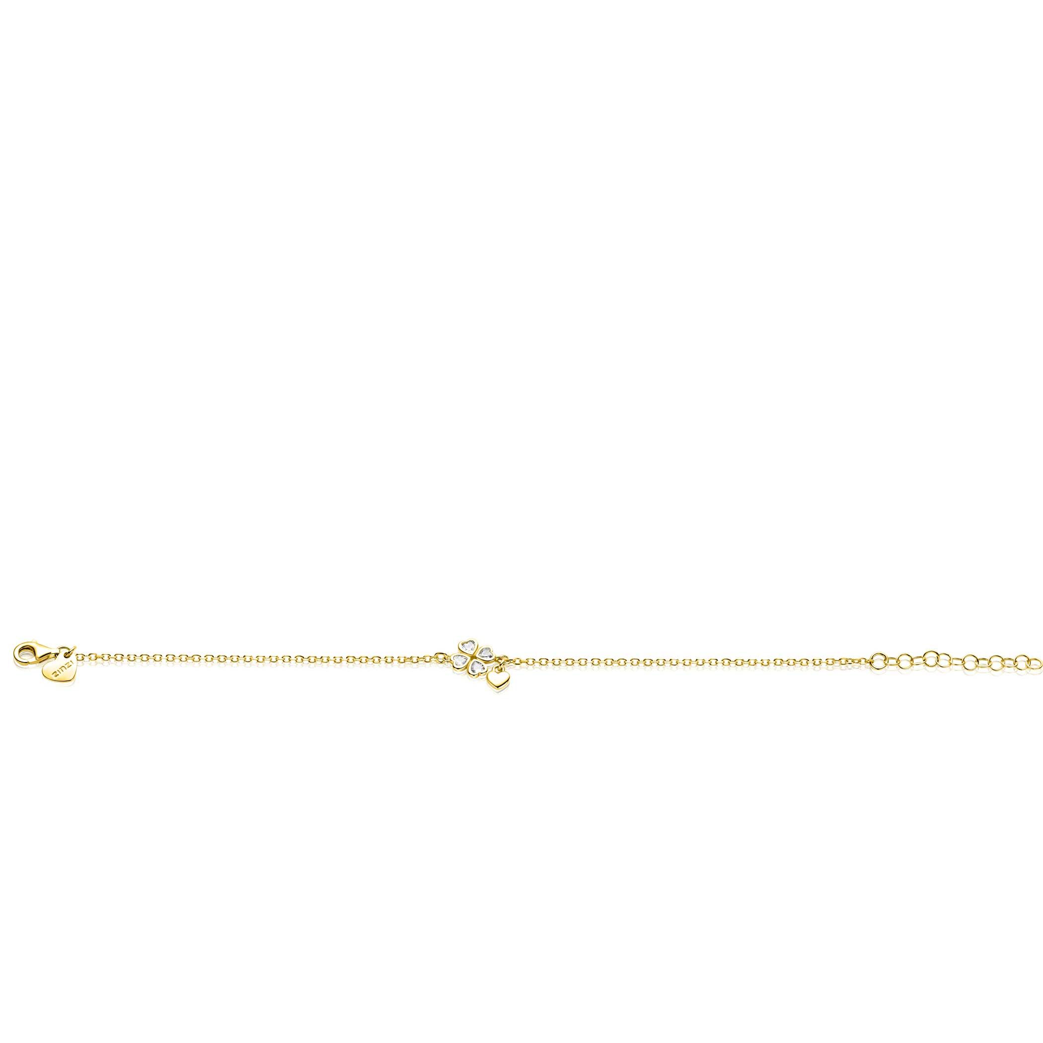 ZINZI goldplated zilveren schakelarmband met klavertje vier en hartje hanger ZIA2783Y