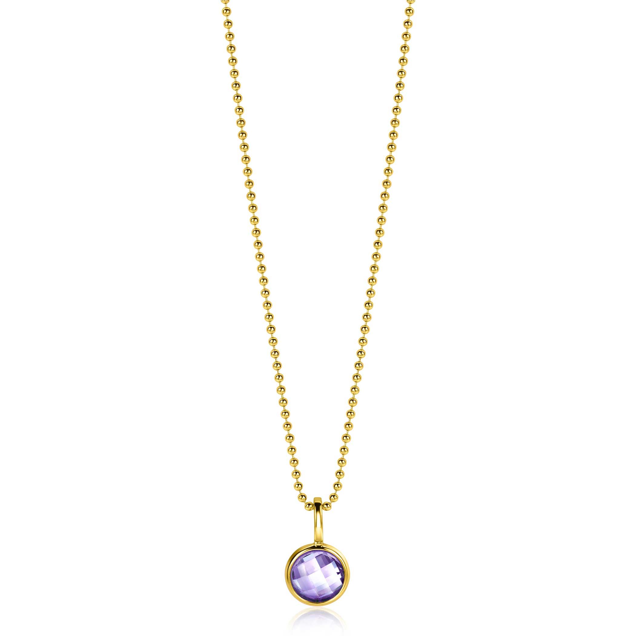 JUNI hanger 8mm gold plated geboortesteen licht paars amethist zirconia (zonder collier)