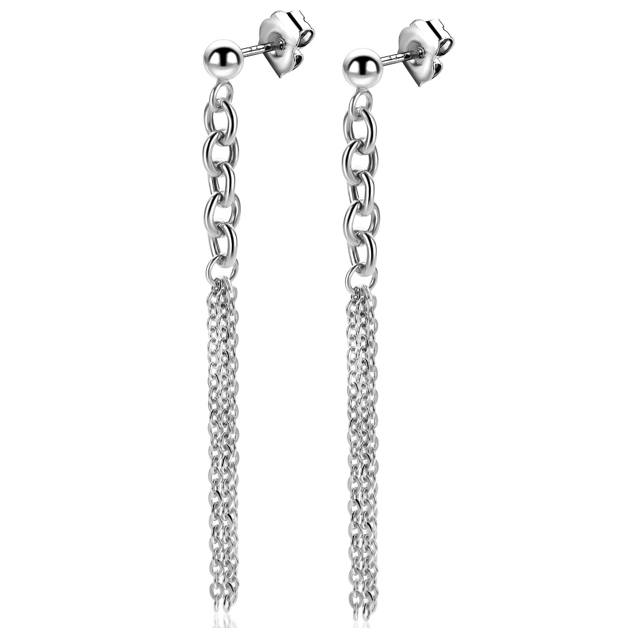 55mm ZINZI zilveren oorstekers met grove schakels en fijne kettinkjes ZIO2781