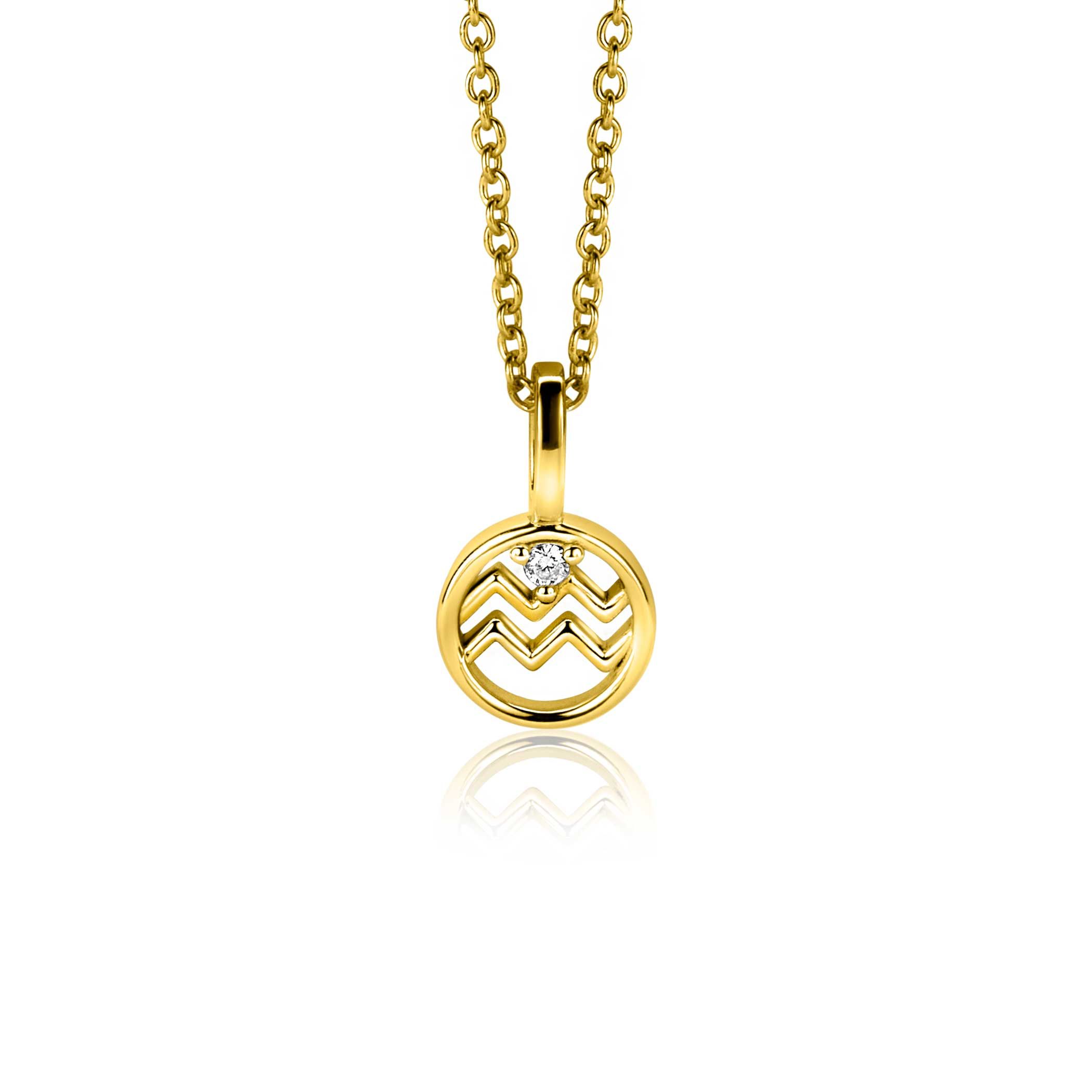 9mm ZINZI gold plated zilveren Waterman sterrenbeeldhanger bezet met witte zirconia ZIHY-WAT (zonder collier)