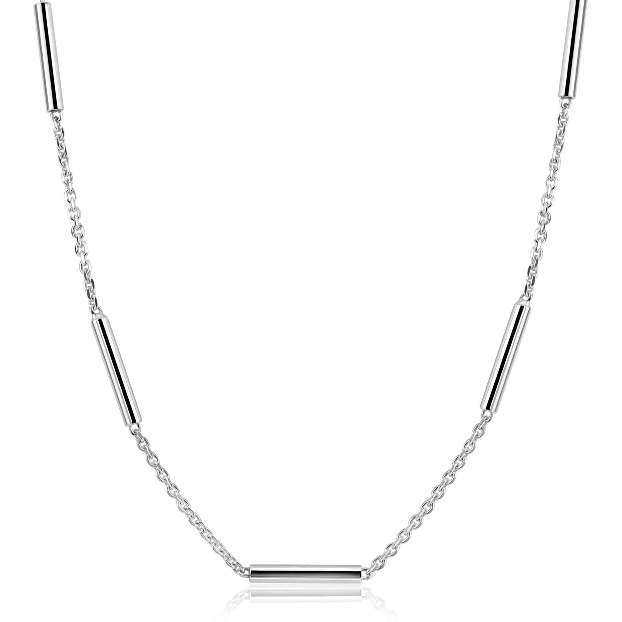 ZINZI zilveren schakelketting 45cm met vijf gladde ronde staafjes ZIC2800