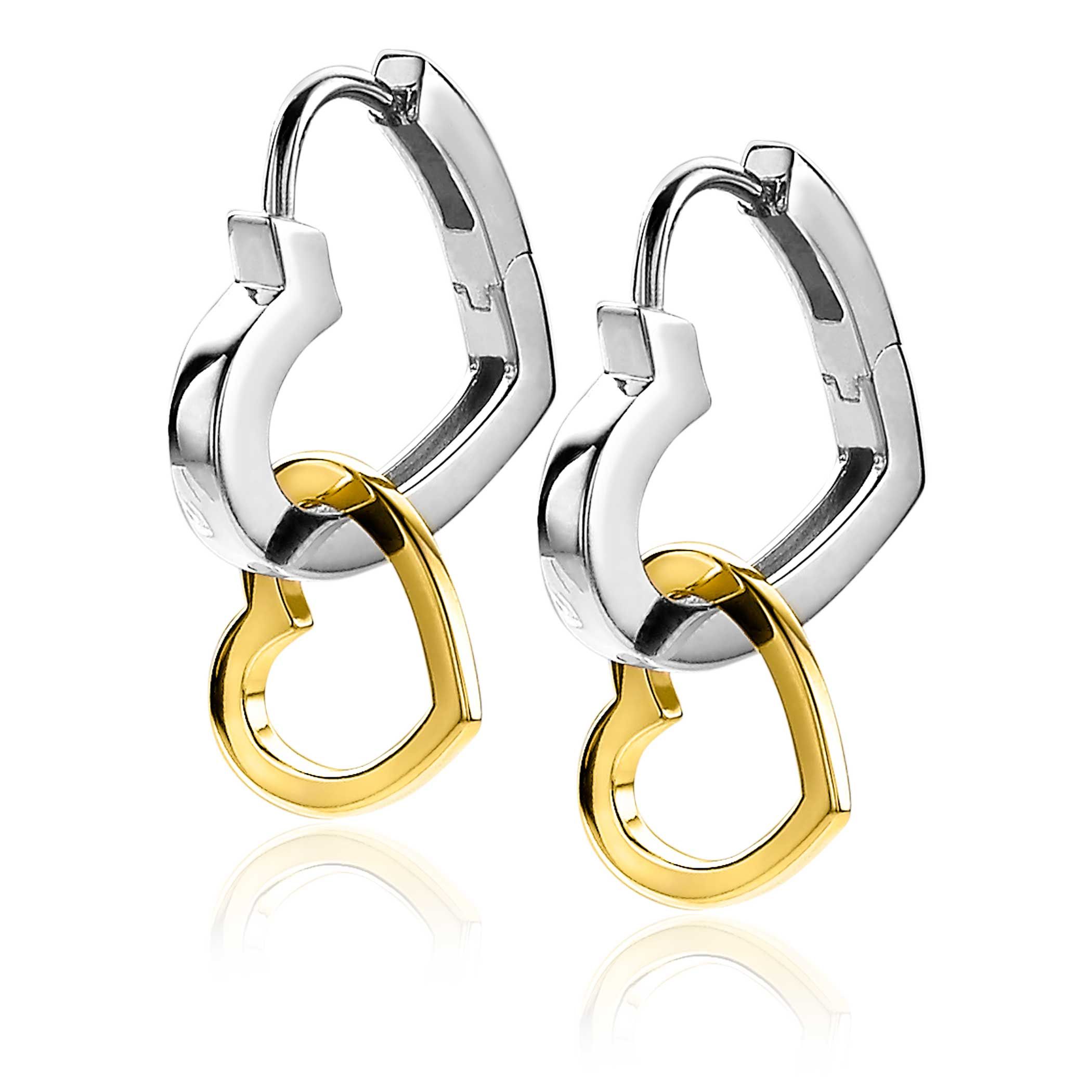 ZINZI zilveren oorbedels 14K geel verguld 12mm open harten ZICH2197G (zonder oorringen)